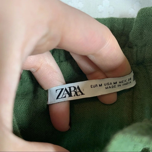 Zara Green Ruffle Floral Embroidered Beaded Mock Neck Peasant Top - Picture 3 of 5